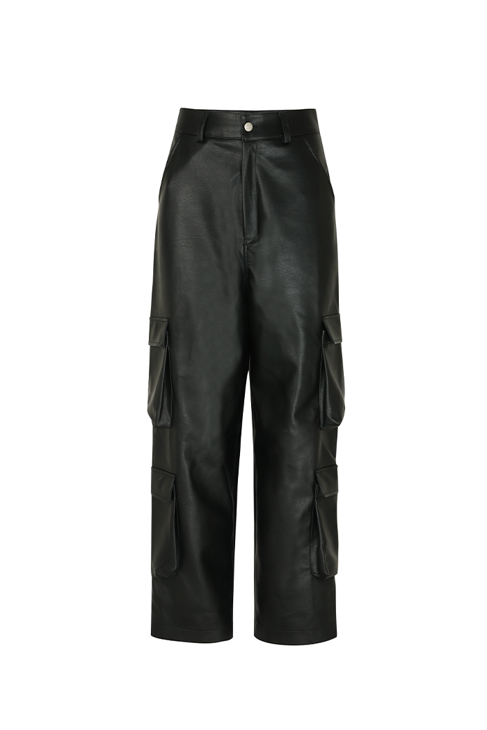 Cargo Leather Pants Black