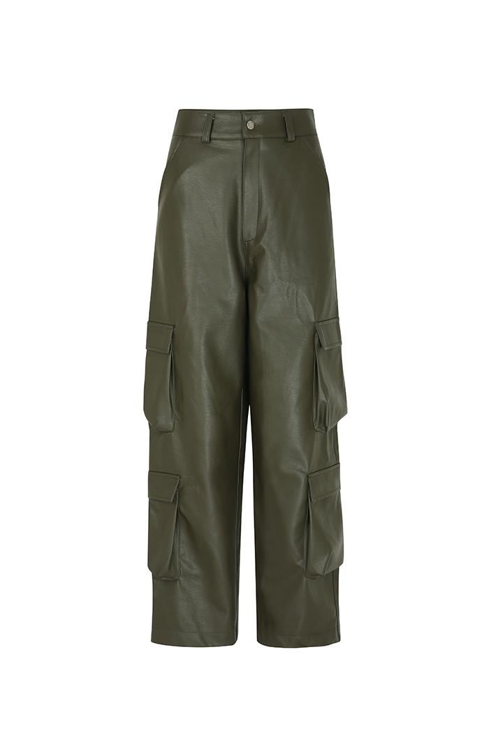 Cargo Leather Pants Khaki